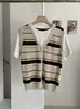Camisa de Punto Rayada Falsa de Dos Piezas para Mujer KEKEZOON, Elegante Top de Manga Corta, Nuevo Estilo Simple de Principios de Otoño 8777