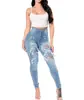 Comércio Exterior Transfronteiriço Jeans Skinny Rasgado Europeu e Americano para Mulheres, Calças Longas Justas de Comércio Exterior, Jeans Lavado, Dropshipping