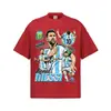 Camiseta de marca moderna de algodón puro tejido, manga corta, estilo americano, cuello pequeño, corte holgado, con estampado retro de fútbol de Argentina de MESSI, de uso rudo