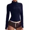Chamarra de yoga con cuello alto con cremallera y forro polar para mujer, top deportivo de manga larga ajustado para otoño e invierno, ropa de fitness