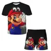 Patrón de impresión digital 3D de trabajador con gorra roja temático de videojuegos, ropa unisex para niños, conjunto casual de dos piezas de dibujos animados