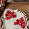 Novo Estilo Coreano Vermelho Ano Novo Doce Laço Grampo de Cabelo Tecido Feito à Mão Crianças Lateral Franja Quebrada Presilha para Mulheres