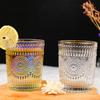 Vaso de Vidrio Nórdico Retro con Girasol en Relieve y Borde Dorado para Hogar, Brandy, Jugo, Leche, Desayuno, Regalo, Vaso de Agua al por Mayor