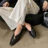 Zapatos de cuña rojo vino vintage Nuevo nicho Cremallera frontal Punta cuadrada Tacón bajo Zapatos de mujer Piel de oveja Elegantes Zapatos de leche Modernos