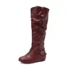 Botas de tacón alto para mujer estilo europeo y americano con hebilla de cinturón y punta redonda, con aumento interno de altura, disponibles para dropshipping en AliExpress