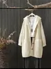 Cardigan de Tricô com Capuz Solto Novo Estilo Outono e Inverno para Mulheres, Suéter Longo Versátil de Cor Sólida, Jaqueta Casual da Moda