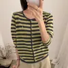 Cárdigan de Punto Rayado para Mujer 2026 Primavera Otoño Nuevo Diseño con Sentido Nicho Top Interior Abrigo Suéter Corto de Lana Otoño