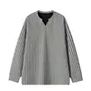 Camiseta de manga larga moderna y elegante para hombre, con corte holgado y relajado, cuello en V, tejido texturizado, tallas grandes, un diseño chic a rayas y estilo versátil