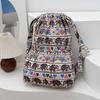 Mochila Colorida Listrada Étnica Grande Capacidade Mochila Casual Feminina Saco de Cordão Saco de Balde de Viagem