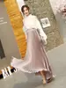 Falda Larga Midi Retro con Pliegues Acordeón de Cintura Alta Color Metálico de Sirena Acampanada para Mujer Otoño/Invierno 2026