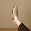 Sapatos femininos de salto médio boca funda salto grosso mola bico fino damasco camada única sapatos femininos pequenos de couro sapatos femininos slip-on