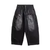 Jeans Nanxia Estilo Retrô Americano com Cintura Dupla, Patchwork, Desconstruído, Perna Larga, Calças Casuais Retas Largas para Homens