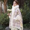 Princesa Qianjin Inverno Novo Xale Antigo Gola Grande de Pelo Xadrez Casaco Engrossado Quente Bolso Grande Manto