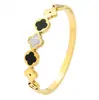 Pulseira de Aço Inoxidável Cruzada Mais Vendida Titânio de Aço com Zircônia Moda Feminina Pulseira de Luxo Trevo de Quatro Folhas Cravejado com Diamante Joia de Mão Atacado