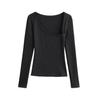 Camiseta Base Sexy Patchwork sin Hombros para Mujer, Camiseta Elástica Ajustada de Manga Larga, Top Corto Interior para Chica Hot