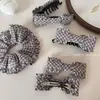 Pinza para el cabello de tela fresca estilo coreano con cuadros, volantes y lazo, Pinza tipo plátano grande, Pinza vertical, Accesorio para el cabello de pinza de resorte de alta gama