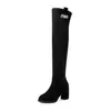 Botas Altas Forradas de Polar para Mujer 2024 Otoño e Invierno Botas de Caña Alta Elásticas Finas Tacón Grueso Punta Redonda 41 Talla Grande Botas