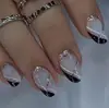 Comércio Exterior 24 Peças Estilo Mais Vendido Simples Avançado Listras da Moda Design com Glitter Unhas Curtas Ovais Usáveis Venda por Atacado