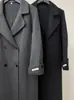 Nuevo Estilo Otoño/Invierno 2026 Abrigo de Lana para Mujer con Mangas Dobladillas y Cuello de Traje, Doble Botonadura, Corte Holgado, Engrosado y Cálido