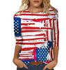 Amazon transfronteiriça desejo Primavera Nova 3D Digital Bandeira Americana Estampada Europeia e Americana Gola V Pulôver Camiseta com Sete Mangas