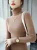 Suéter de Lã com Gola Alta Meia-Calça Novo Estilo Outono e Inverno para Mulheres, Camada Base Slim-Fit, Suéter Justo de Tricô de Lã Pura