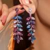 Brincos de folha longa com strass coloridos e luxuosos, transfronteiriços europeus e americanos, moda feminina, brincos elegantes, acessórios para orelha