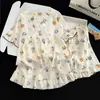Pijama Infantil Algodão Nuvem Meninas Verão Renda Gola Quadrada Pulôver Estampa de Desenho Estilo Coreano Ins Conjunto Soltinho Fofo