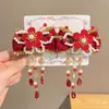 Horquilla Roja de Año Nuevo para Niñas con Lazo, Accesorio para el Cabello, Tocado Tradicional Chino de Año Nuevo, Pinza para el Cabello con Peluca de Estilo Chino para Niñas Hanfu