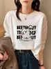 Camiseta blanca de algodón peinado de 260 g/m², corte holgado, manga larga para mujer, capa base adelgazante otoño/invierno, top de cuello redondo