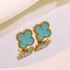 Acero de Titanio Chapado en Oro Transfronterizo Más Vendido Acero Inoxidable Pulsera, Collar, Anillo y Pendientes de Trébol de Cuatro Hojas Conjunto Fábrica al por Mayor