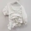 Marca de Nicho Tendência Primavera/Verão 2024 Novo Top Camiseta Branco de Manga Curta Slim-Fit Irregular Espinha de Peixe Único para Mulheres