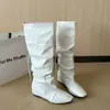 Botas de Tacón Alto para Mujer 2026 Estilo Nuevo Versátiles para Personas Bajas que Aumentan la Altura Punta Cuadrada Arrugadas Caídas de Moda Botas Largas