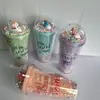 Vaso de Hielo con Popote de Plástico Vaso de Agua de Plástico con Letra de Unicornio Vaso de Doble Capa Vaso de Hielo Triturado con Lentejuelas Transfronterizo Nuevo Alto Valor de Color