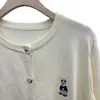 Cárdigan Suéter Bordado de Oso para Mujer Otoño e Invierno 2024 Nuevo Chaqueta Corta de Cintura Alta Moda Suéter Básico Pequeño
