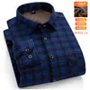 Popular Camisa Masculina Quente de Inverno com Veludo Engrossado de Manga Longa Xadrez Roupa Casual para Pais de Meia-Idade e Idosos