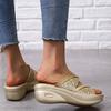Sandalias y pantuflas de boca de pez con cuña de talla grande de comercio exterior para mujer, nuevo atuendo de verano, sandalias y pantuflas de playa con lentejuelas y plataforma de fondo grueso