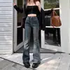 Nuevos jeans de otoño e invierno para mujer, talla grande, elásticos, forrados de polar, engrosados, estilo retro americano de alta calle, pantalones ligeramente acampanados, modernos estilo coreano