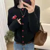 Cardigã casual de manga comprida estilo coreano com bordado de pônei, nova jaqueta suéter versátil e que rejuvenesce para primavera/outono para mulheres