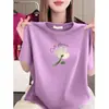 Novedades~Camiseta de Manga Corta para Mujer 2026, Verano, Corte Holgado, Top Estampado Adelgazante, Moda para Mamás, Camiseta Casual de Cuello Redondo