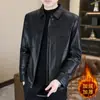 Nueva Chaqueta de Cuero Otoño e Invierno para Hombre Casual de Negocios Joven y de Mediana Edad Color Sólido Solapa Forro Polar Chaqueta de Cuero PU Superior