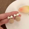 Pendientes vintage de otoño e invierno con aguja de plata 925, con lazo y bola de pelo, elegantes y sencillos, con clip para la oreja, para mujer.