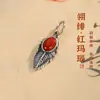 Colgante de Plata S925 para Mujer con Ágata Roja, Artesanía Vintage, Estilo Chino Pluma, Accesorios para Pulsera Retro Roja DIY
