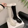 Botas Longas Grossas Femininas de Cano Alto Inverno Sem Pelúcia Interna Sola Grossa 2026 Botas de Neve Quentes Novo Estilo Botas Femininas para Motocicleta