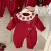 Mono de Bebé Primavera Otoño Ropa Roja de Bebé Nuevo Festivo Luna Llena 100 Días Súper Lindo Mono Romper para Salir