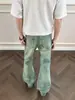 Jeans ajustados azules de estilo retro americano para hombre, pantalones de pierna recta con ribete blanco, pantalones versátiles casuales de cuatro puntadas ligeramente acampanados