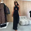 2025 Nuevo Mono de Verano de Color Puro sin Mangas Hombros Descubiertos Sexy con Cuello Halter Cintura para Mujer en Aliexpress