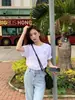 Camiseta Branca de Algodão Feminina Verão Novo Nicho Versátil Ins Estampada Manga Curta Estilo Coreano Solta Casual Slim Fit Top