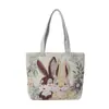 Popular Bolsa Bordada para Compras y Tutorías, Moderna Bolsa de Lona Tipo Tote de Tamaño Mediano con Elefante Bordado por Ambos Lados Estilo Étnico, Bolso de Hombro