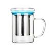 Taza de Tres Piezas con Filtro Anillo de Silicona Capa Única Vidrio Caliente y Frío Taza para Té Verde Taza Recta Simple Engrosada con Tapa y Asa