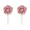 E13835 Transfronterizo Nuevo Dulce Verano Simple Moda Creativo Flor de Tela Perla Versátil Pendientes para Mujeres